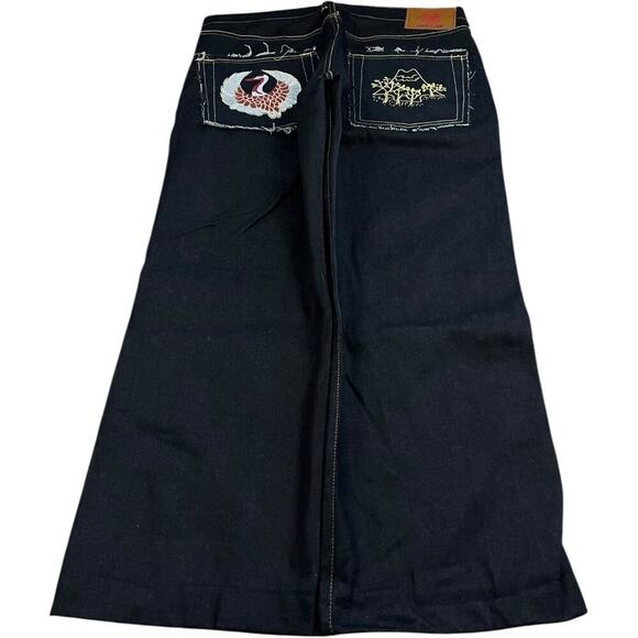 RMC Red Monkey  Selvedge Crane & Mt. Fuji Embroidered Y2K Baggy Wide Leg Jeans - Picture 1 of 5